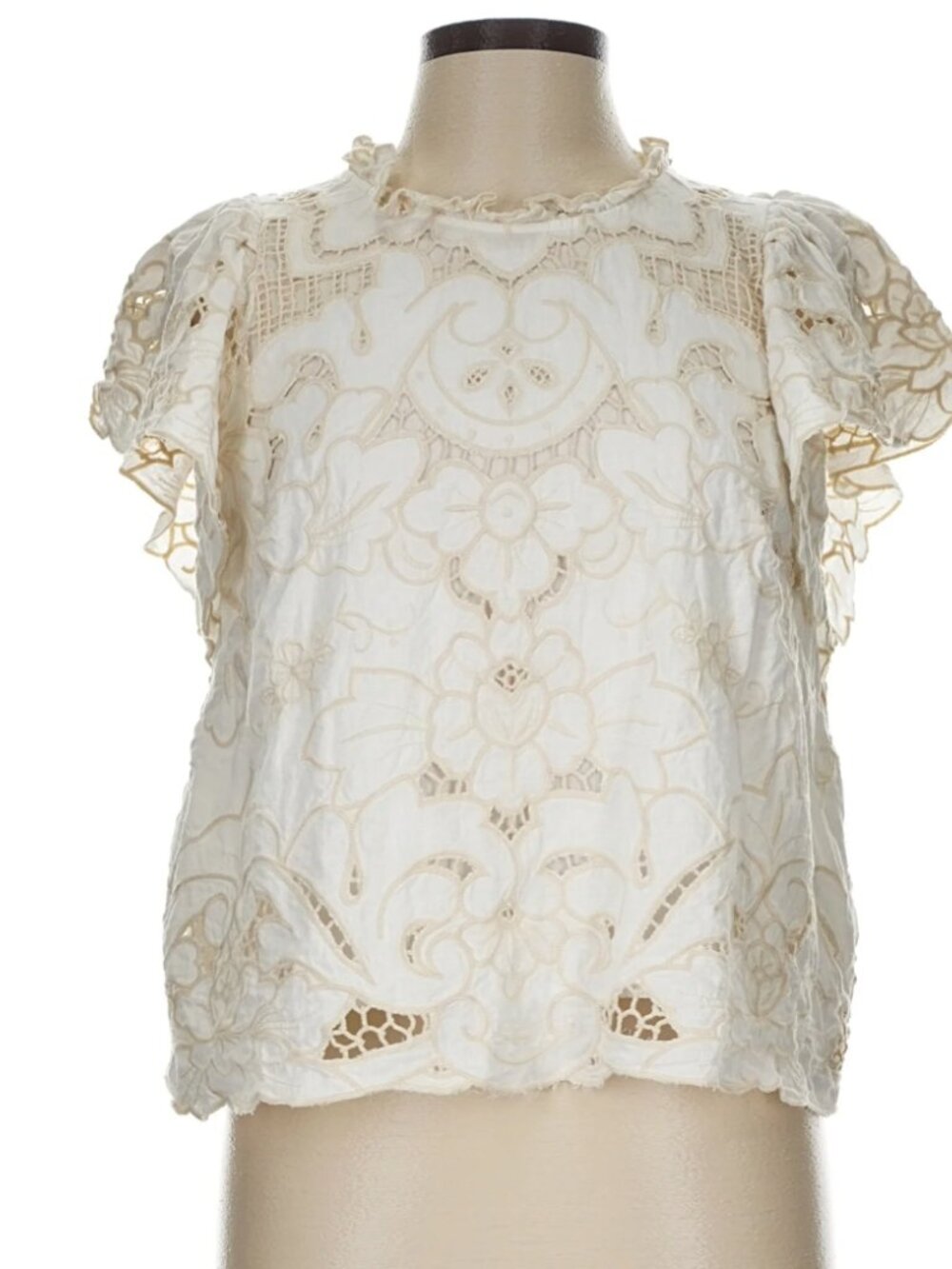 Anthropologie Cream Crochet-Trim Cotton Blouse
